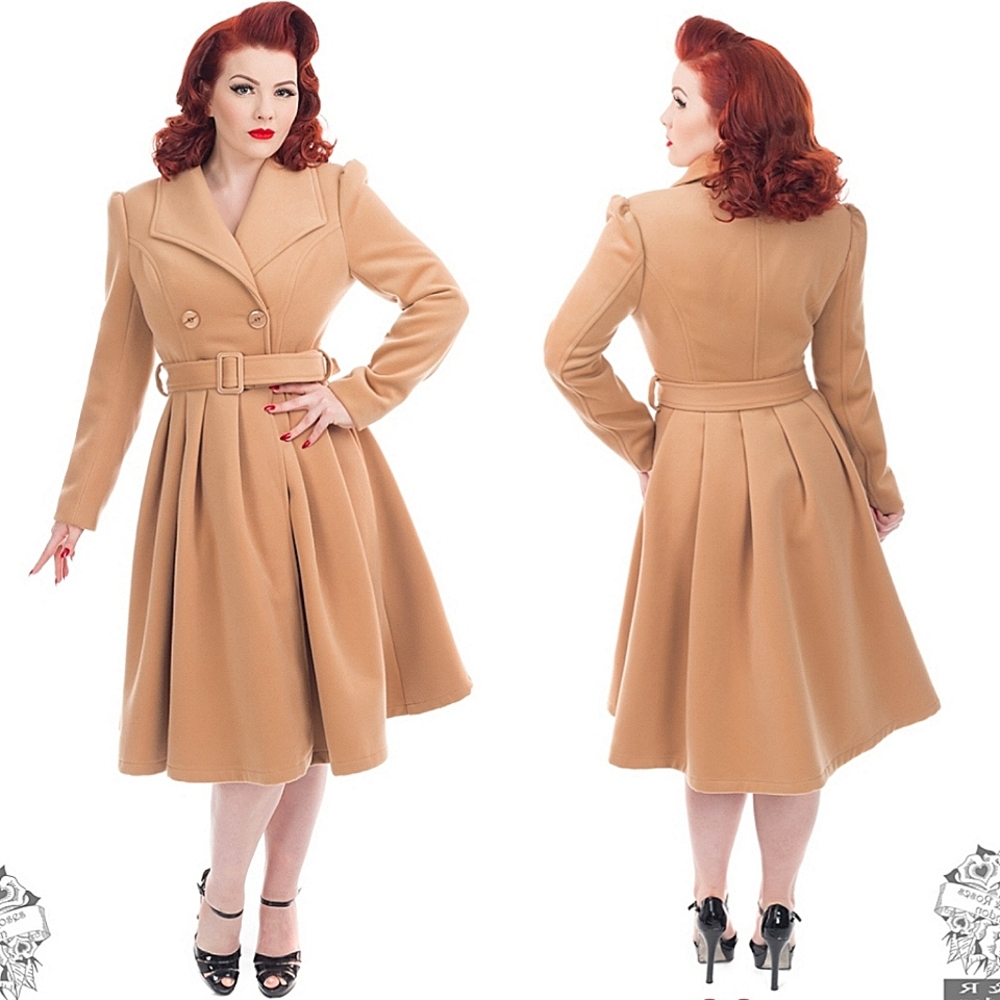 Plus Size Hearts & Roses Vintage Style Camel Fit and Flare Pin Up Coat XXL 20